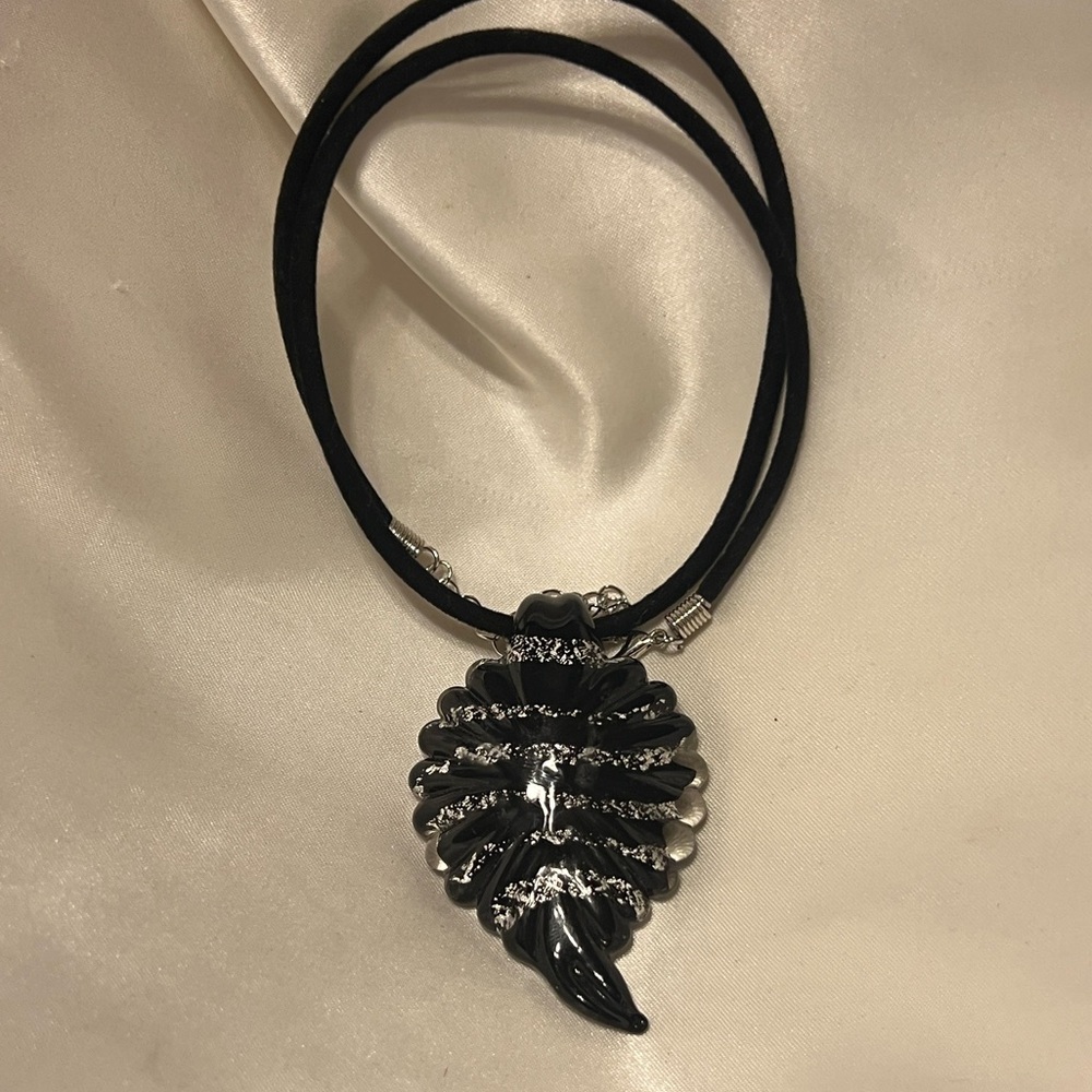 Black and Silver Glass Pendant Necklace